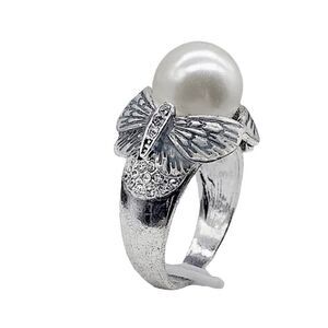 ❤️023❤️ 925 Sterling Silver Butterfly Love Pearl Ring